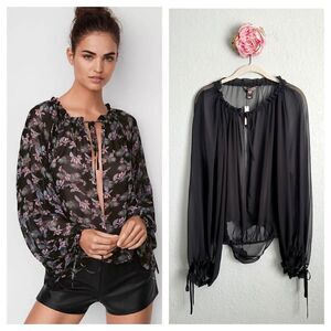 Victoria's Secret Black Chiffon Bodysuit Blouse